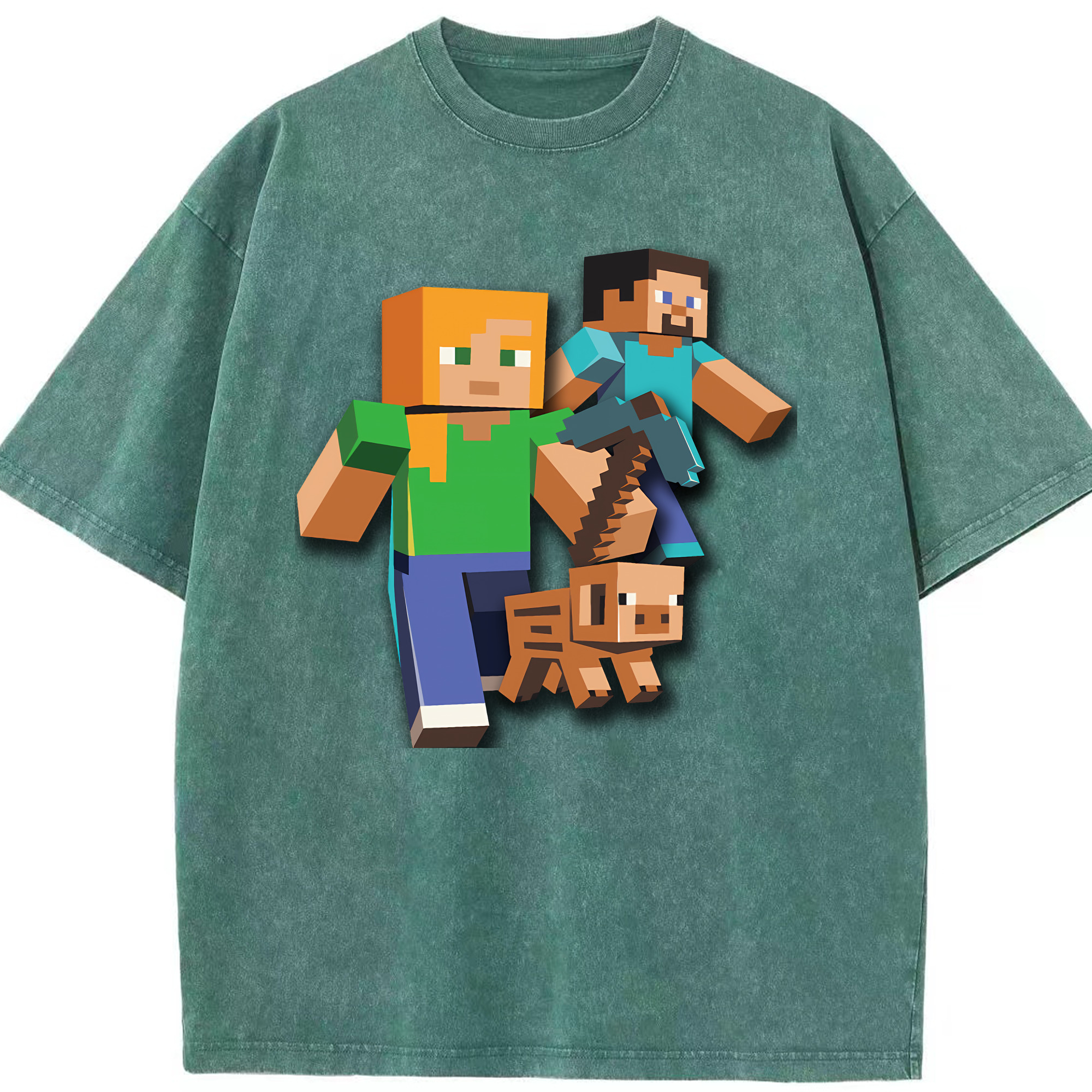 （画像用） マインクラフト ブロックの世界 Minecraft MC Block world 綿100% ヴィンテージ風 半袖Tシャツ（フロントプリント）